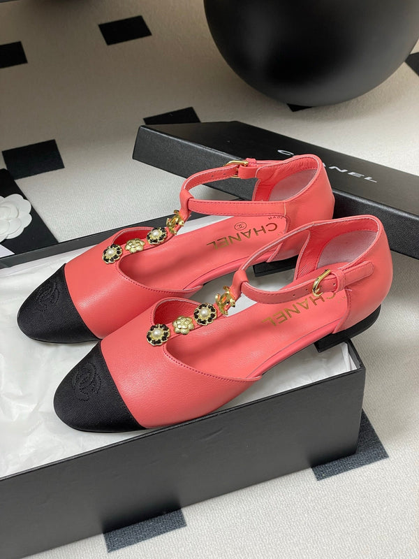 CC 25S Jewelry Double C Buckle T-Strap Mary Jane Hot Pink Lambskin Black Grosgrain 247711