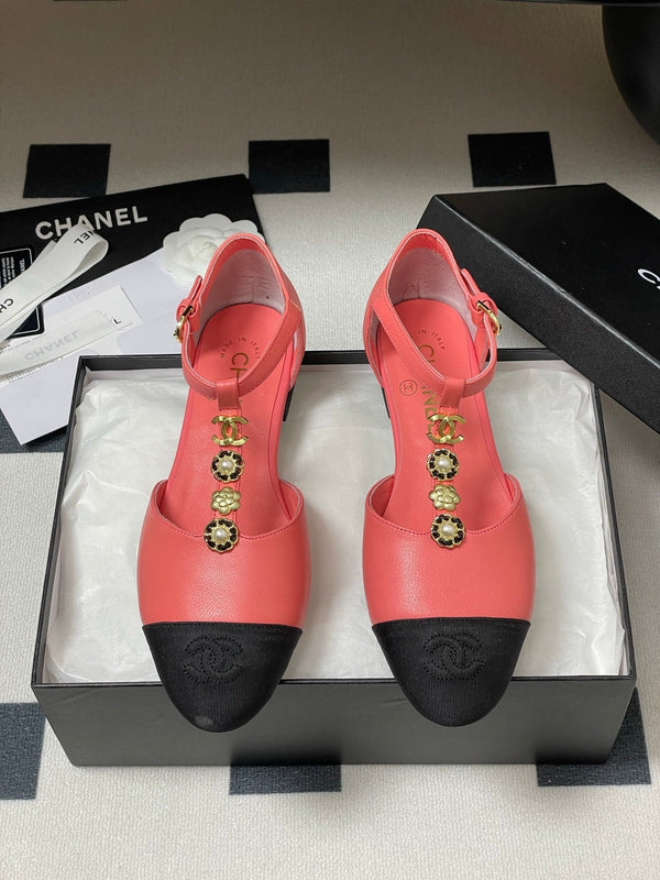 CC 25S Jewelry Double C Buckle T-Strap Mary Jane Hot Pink Lambskin Black Grosgrain 247711