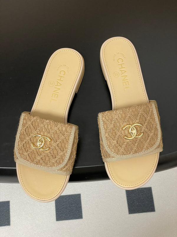 CC 25S Buckle Bag Mule Beige Lace Fabric and Sheepskin 247591