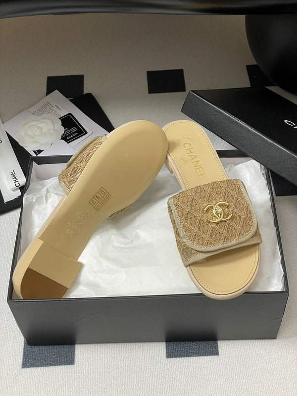 CC 25S Buckle Bag Mule Beige Lace Fabric and Sheepskin 247591