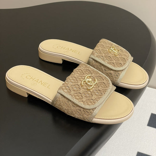 CC 25S Buckle Bag Mule Beige Lace Fabric and Sheepskin 247591