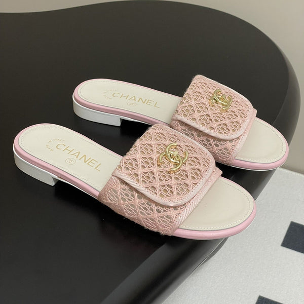 CC 25S Buckle Bag Mule Pink Lace Fabric White Sheepskin 247592