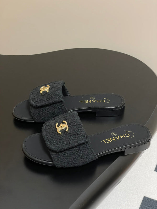 CC 25S Buckle Bag Mule Black Fabric and Sheepskin 247597