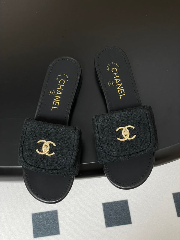 CC 25S Buckle Bag Mule Black Fabric and Sheepskin 247597