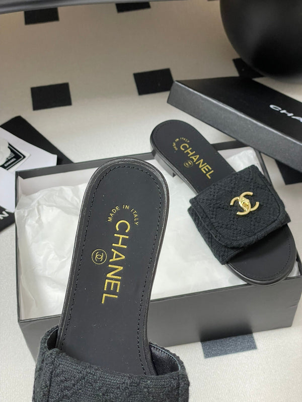 CC 25S Buckle Bag Mule Black Fabric and Sheepskin 247597