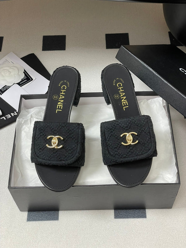 CC 25S Sandalo con fibbia e mulo 50mm Tessuto nero e pelle di pecora 247600