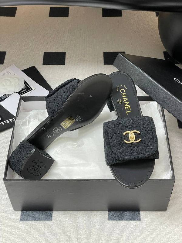 CC 25S Sandalo con fibbia e mulo 50mm Tessuto nero e pelle di pecora 247600