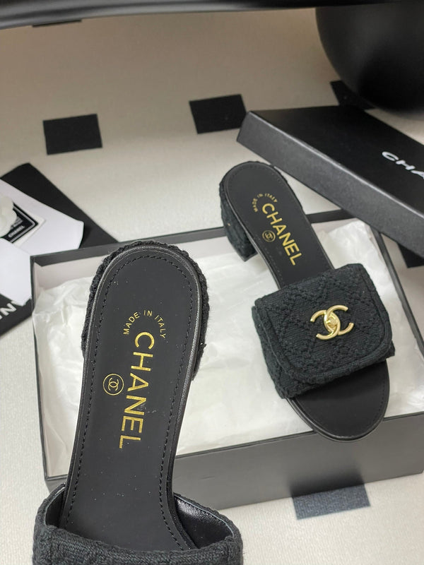 CC 25S Sandalo con fibbia e mulo 50mm Tessuto nero e pelle di pecora 247600