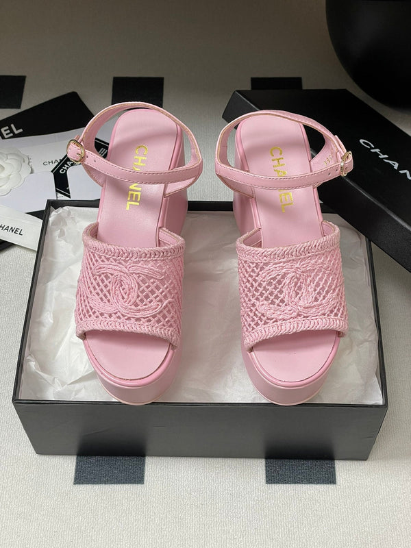 CC 25S Sandalo con zeppa piccola e suola spessa 10 cm Rosa intrecciato 247604