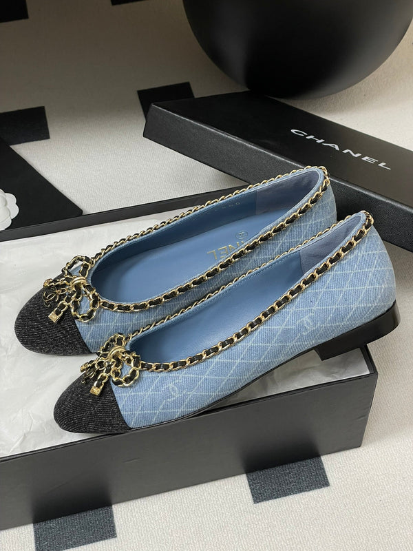 CC 25S 20mm Chain Bow Single Flat Blue Denim Black Grosgrain 247657