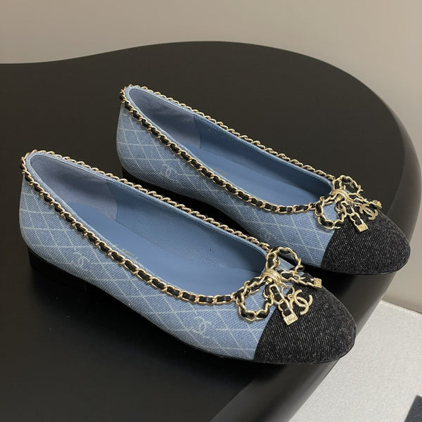 CC 25S 20mm Chain Bow Single Flat Blue Denim Black Grosgrain 247657