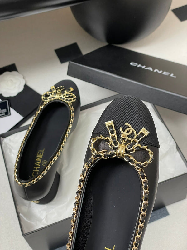 CC 25S 60mm Chain Bow Single Pumps Black Sheepskin Grosgrain 247664