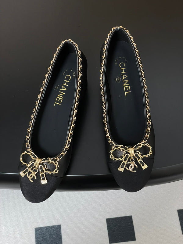 CC 25S 60mm Chain Bow Single Pumps Black Sheepskin Grosgrain 247664