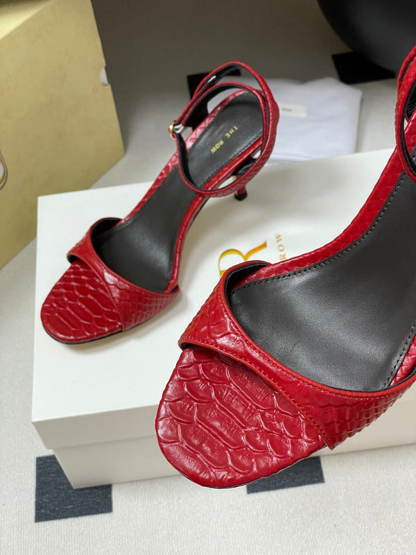 The Row 25S Strap High Heel Sandals 85mm Red Snake Pattern Cowhide 286187