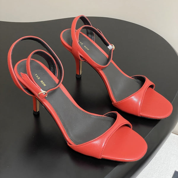 The Row 25S Strap High Heel Sandals 85mm Red Sheepskin 286190