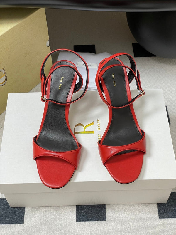 The Row 25S Strap High Heel Sandals 85mm Red Sheepskin 286190