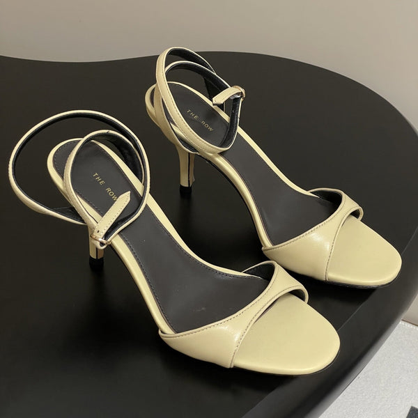 The Row 25S Strap High Heel Sandals 85mm Beige Sheepskin 286191