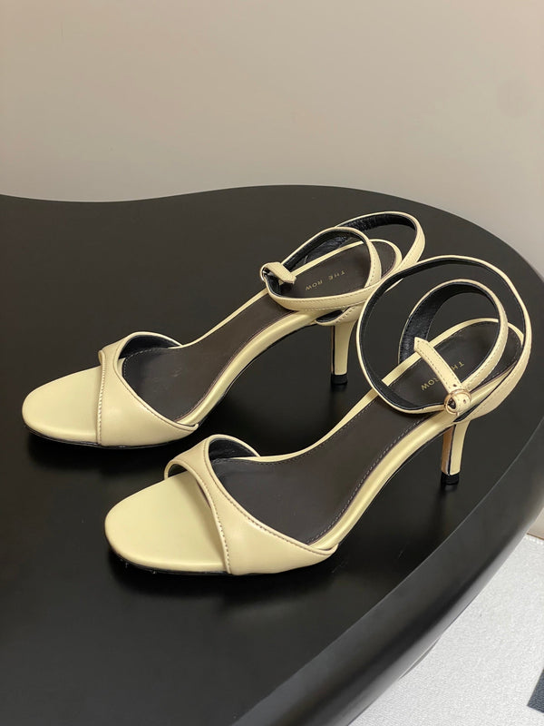 The Row 25S Strap High Heel Sandals 85mm Beige Sheepskin 286191