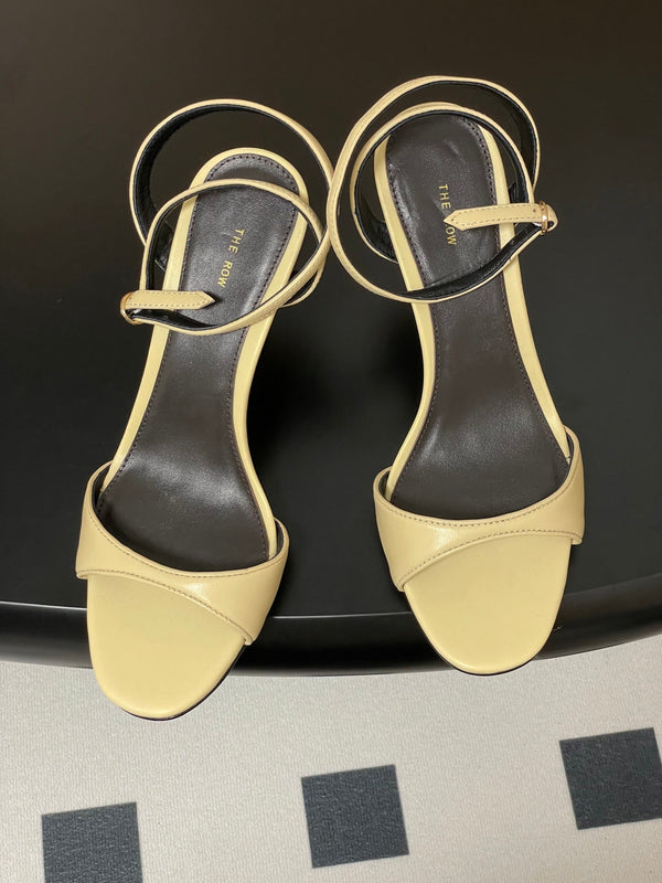 The Row 25S Strap High Heel Sandals 85mm Beige Sheepskin 286191