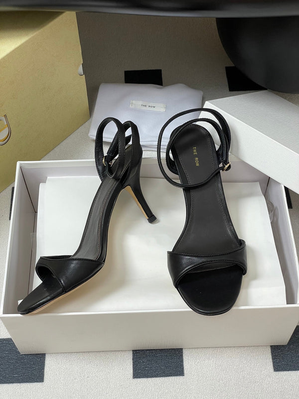 The Row 25S Strap High Heel Sandals 85mm Black Sheepskin 286192