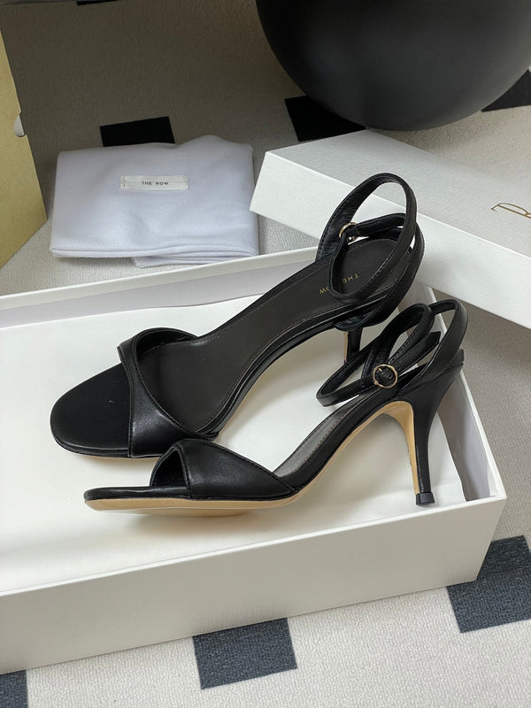 The Row 25S Strap High Heel Sandals 85mm Black Sheepskin 286192