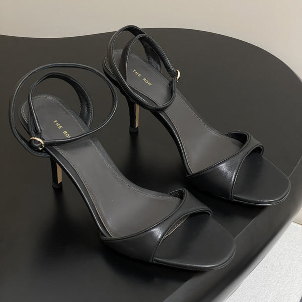 The Row 25S Strap High Heel Sandals 85mm Black Sheepskin 286192