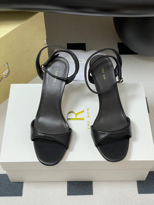 The Row 25S Strap High Heel Sandals 85mm Black Sheepskin 286192