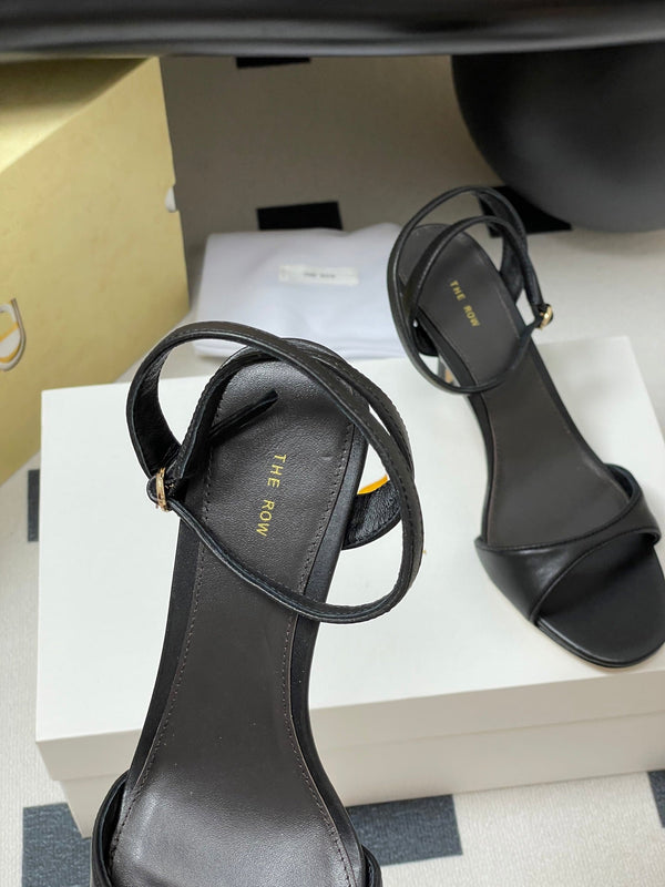 The Row 25S Strap High Heel Sandals 85mm Black Sheepskin 286192