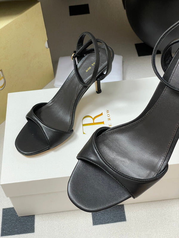 The Row 25S Strap High Heel Sandals 85mm Black Sheepskin 286192