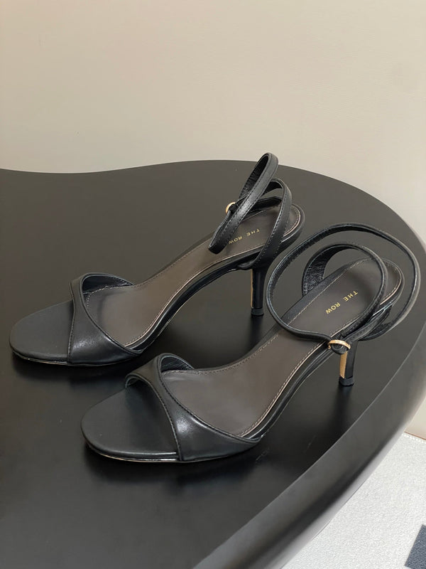 The Row 25S Strap High Heel Sandals 85mm Black Sheepskin 286192