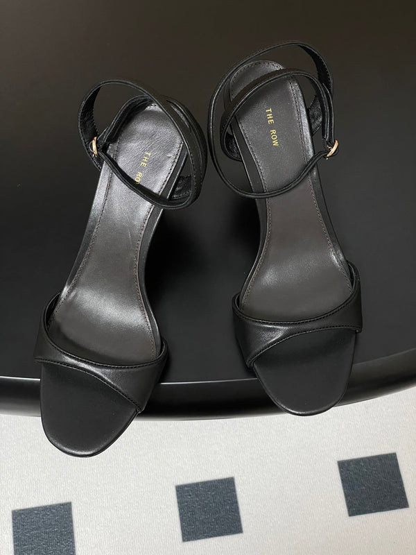 The Row 25S Strap High Heel Sandals 85mm Black Sheepskin 286192