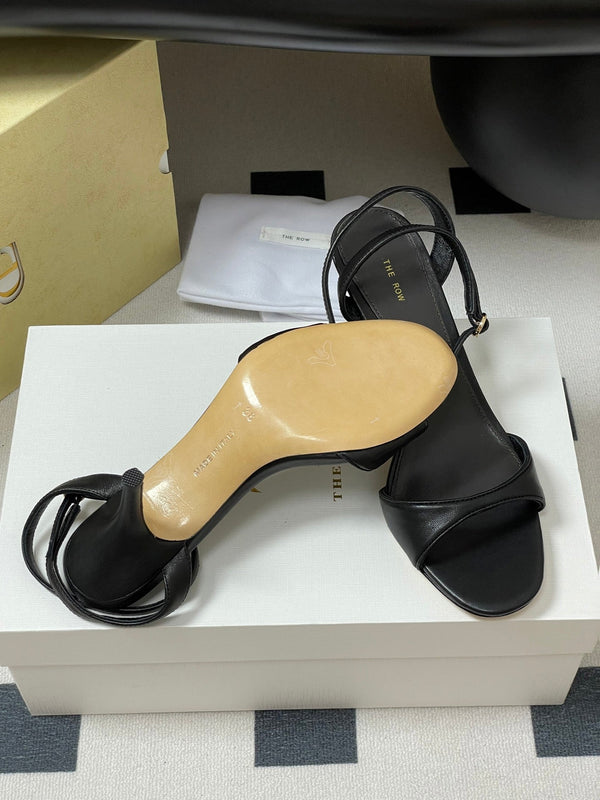 The Row 25S Strap High Heel Sandals 85mm Black Sheepskin 286192