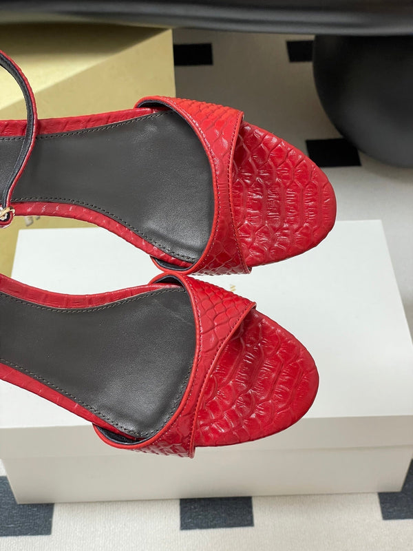 The Row 25S Strap High Heel Sandals 35mm Red Snake Pattern Cowhide 286195