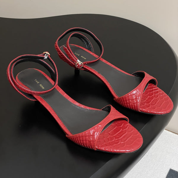 The Row 25S Strap High Heel Sandals 35mm Red Snake Pattern Cowhide 286195