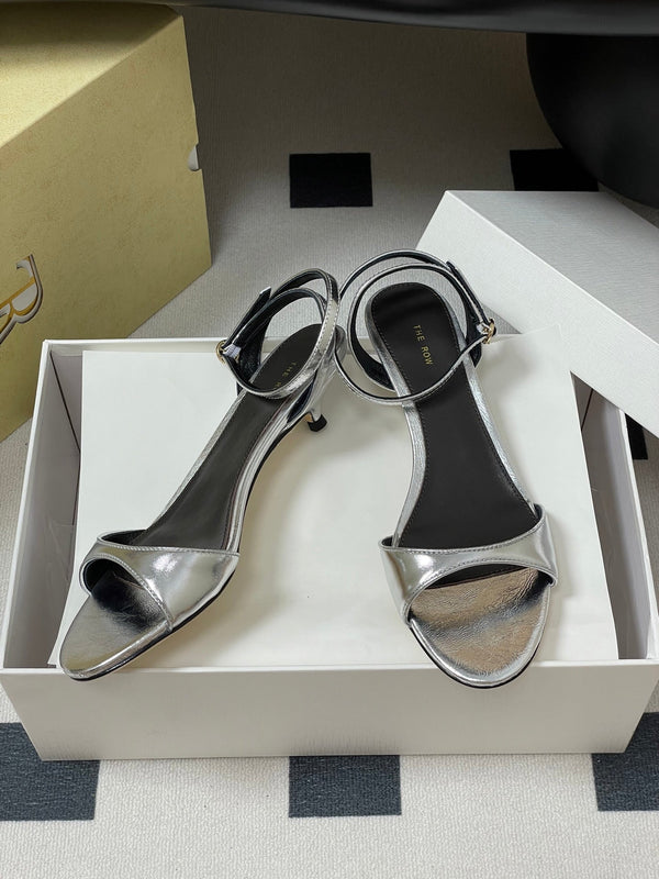 The Row 25S Strap High Heel Sandals 35mm Black Mix Silver Metallic Cowhide 286201