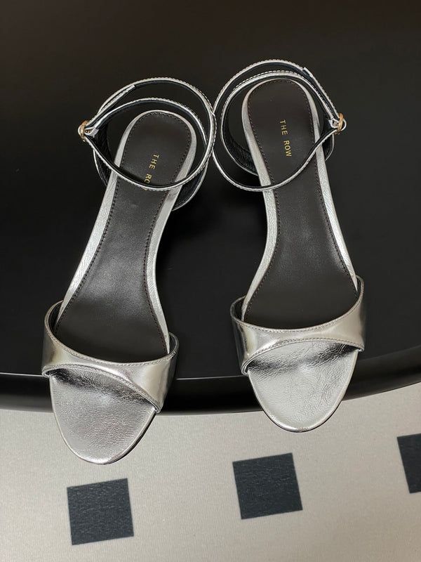 The Row 25S Strap High Heel Sandals 35mm Black Mix Silver Metallic Cowhide 286201