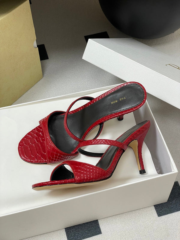 The Row 25S Strap High Heel Mule Sandals 85mm Red Snake Pattern Cowhide 286203