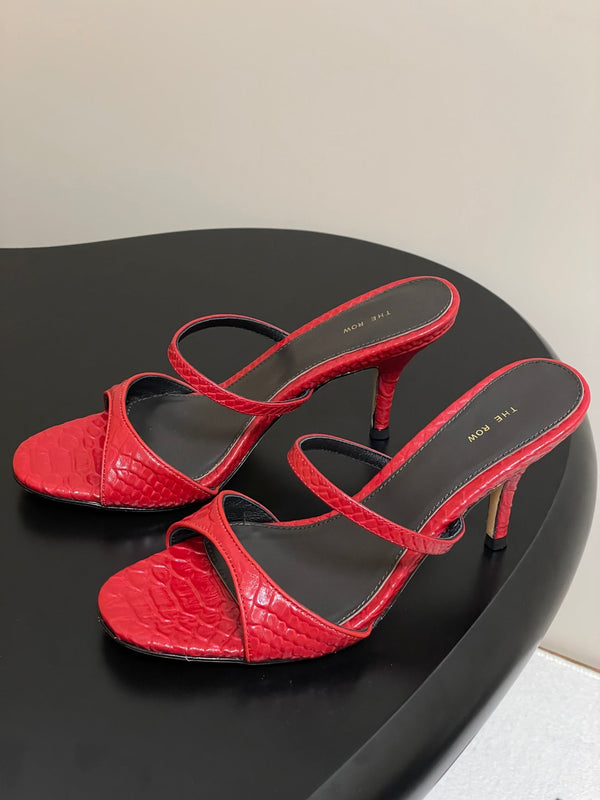 The Row 25S Strap High Heel Mule Sandals 85mm Red Snake Pattern Cowhide 286203