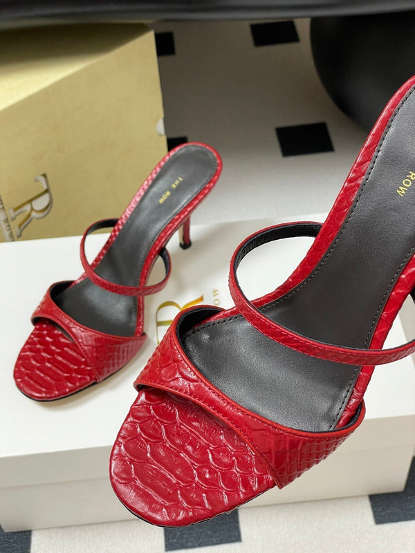 The Row 25S Strap High Heel Mule Sandals 85mm Red Snake Pattern Cowhide 286203