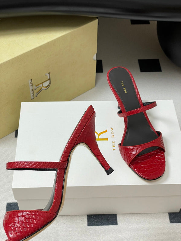 The Row 25S Strap High Heel Mule Sandals 85mm Red Snake Pattern Cowhide 286203