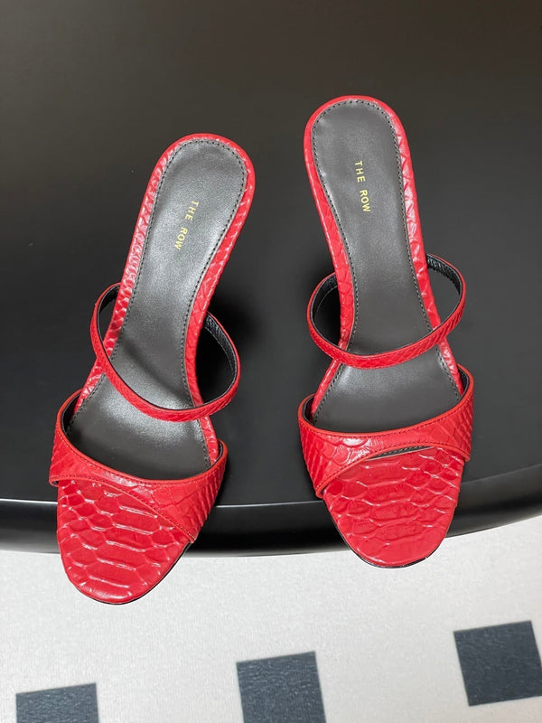 The Row 25S Strap High Heel Mule Sandals 85mm Red Snake Pattern Cowhide 286203