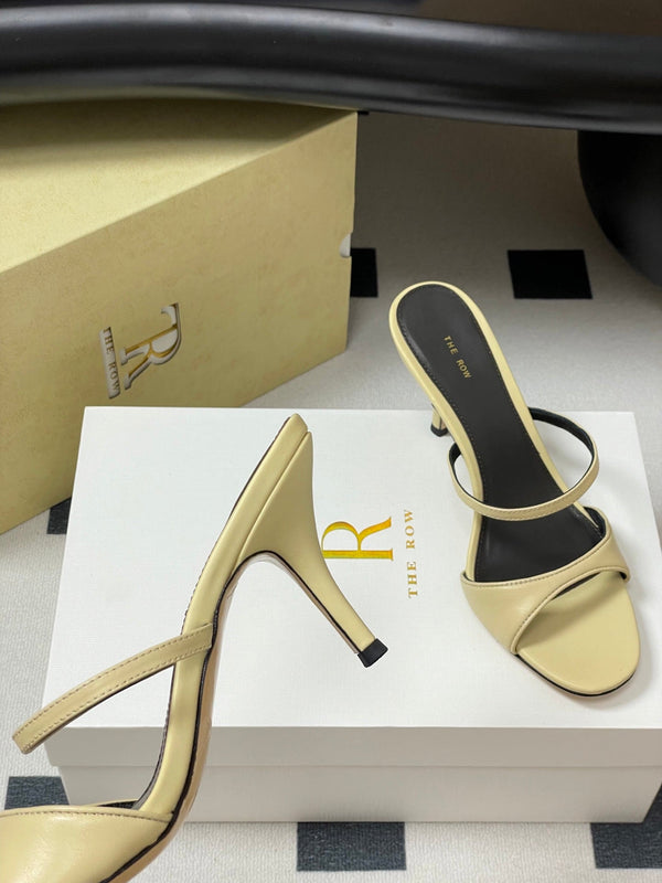 Sandali con tacco alto e cinturino The Row 25S, 85 mm, in pelle di pecora beige 286207