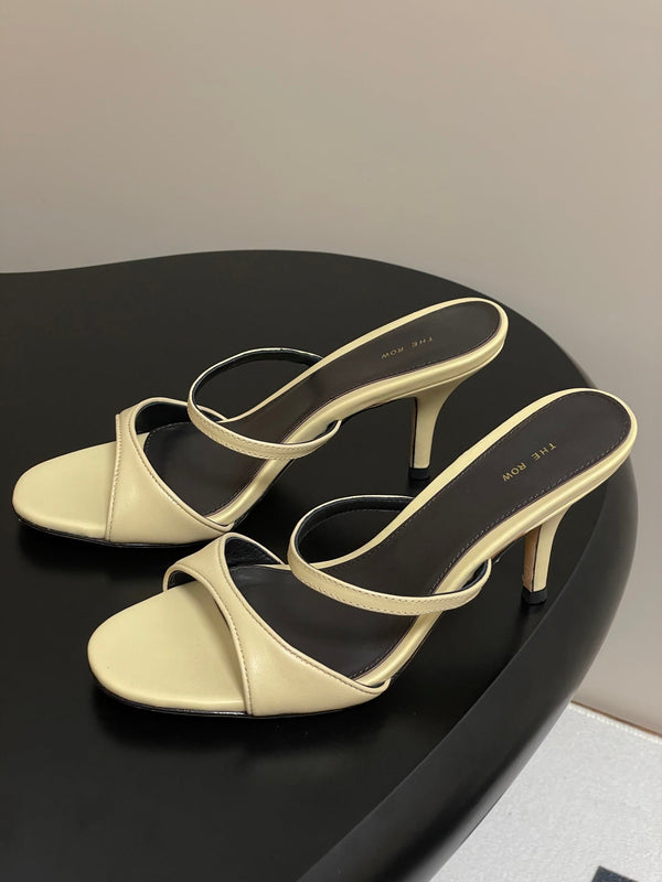 Sandali con tacco alto e cinturino The Row 25S, 85 mm, in pelle di pecora beige 286207