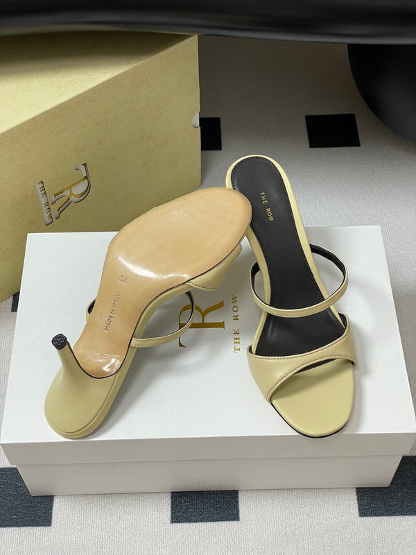 Sandali con tacco alto e cinturino The Row 25S, 85 mm, in pelle di pecora beige 286207