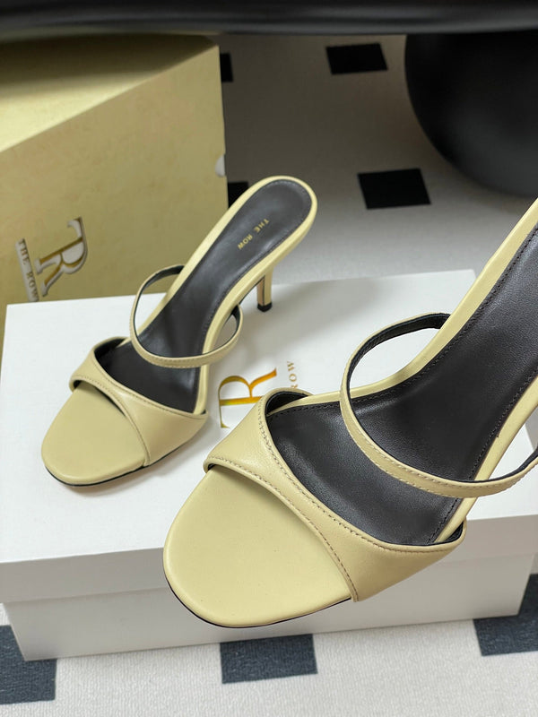 Sandali con tacco alto e cinturino The Row 25S, 85 mm, in pelle di pecora beige 286207