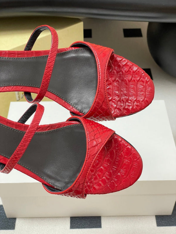 The Row 25S Strap High Heel Mule Sandals 35mm Red Snake Pattern Cowhide 286211