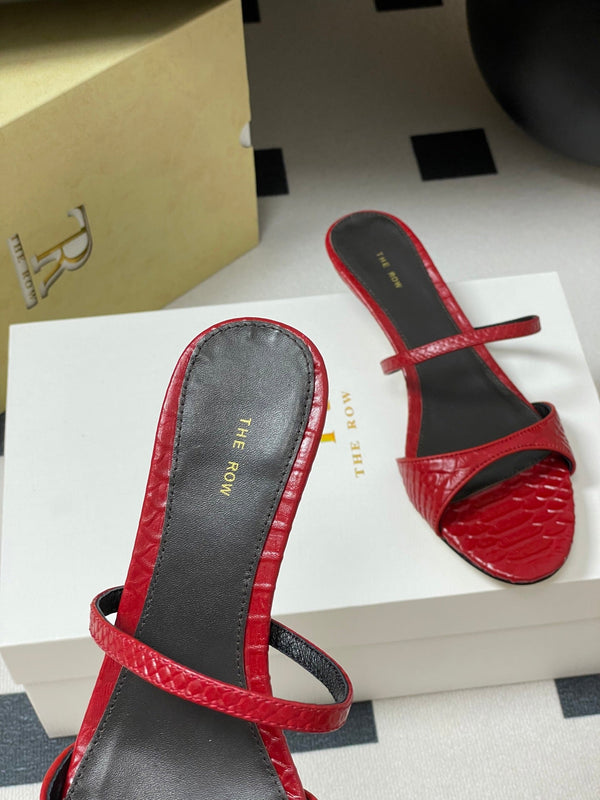 The Row 25S Strap High Heel Mule Sandals 35mm Red Snake Pattern Cowhide 286211