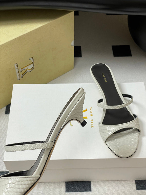The Row 25S Strap High Heel Mule Sandals 35mm White Snake Pattern Cowhide 286212