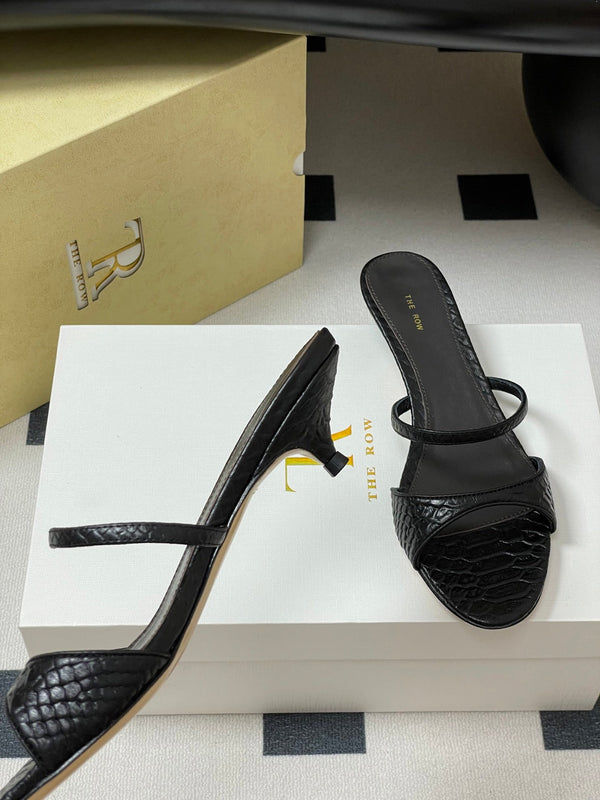 The Row 25S Strap High Heel Mule Sandals 35mm Black Snake Pattern Cowhide 286213