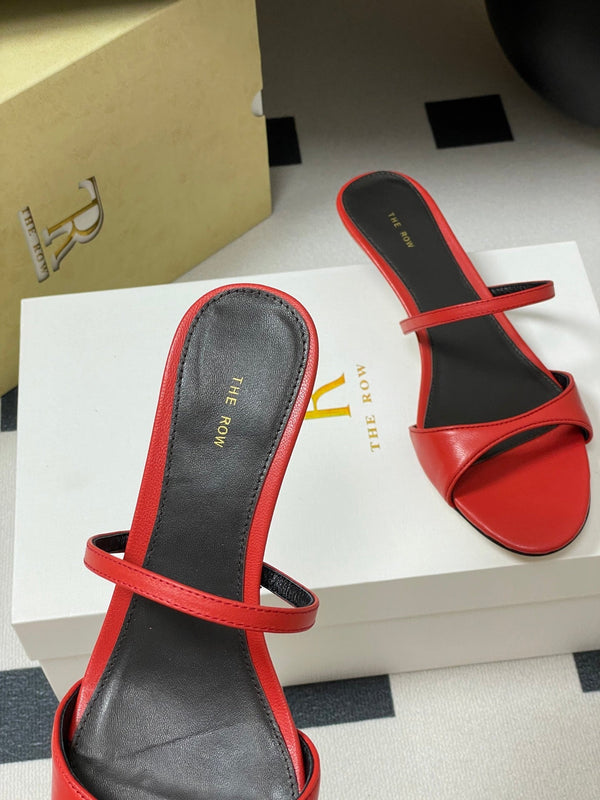 The Row 25S Strap High Heel Mule Sandals 35mm Red Sheepskin 286214